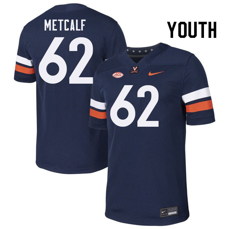Youth Virginia Cavaliers #62 Drake Metcalf College Football Jerseys Stitched-Navy